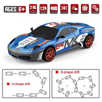 HKM-362067 1:24 Scale 4WD Remote Control Drift Car with USB Charger and LED Light