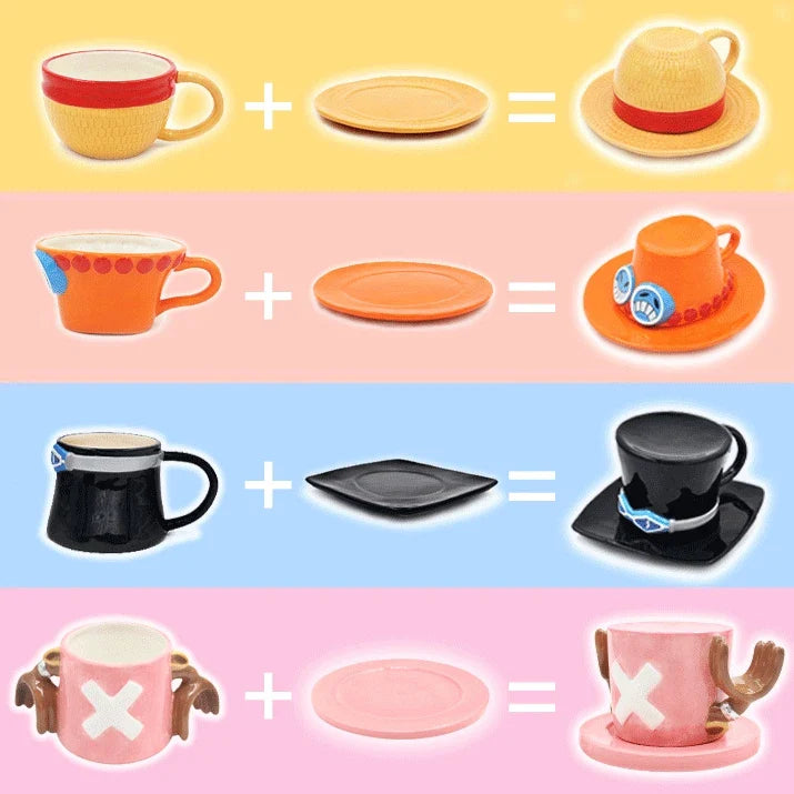 KTX-055699 Ceramic Anime Coffee Cup with Luffy Straw Hat Design, 301-400ml Capacity for Office Use