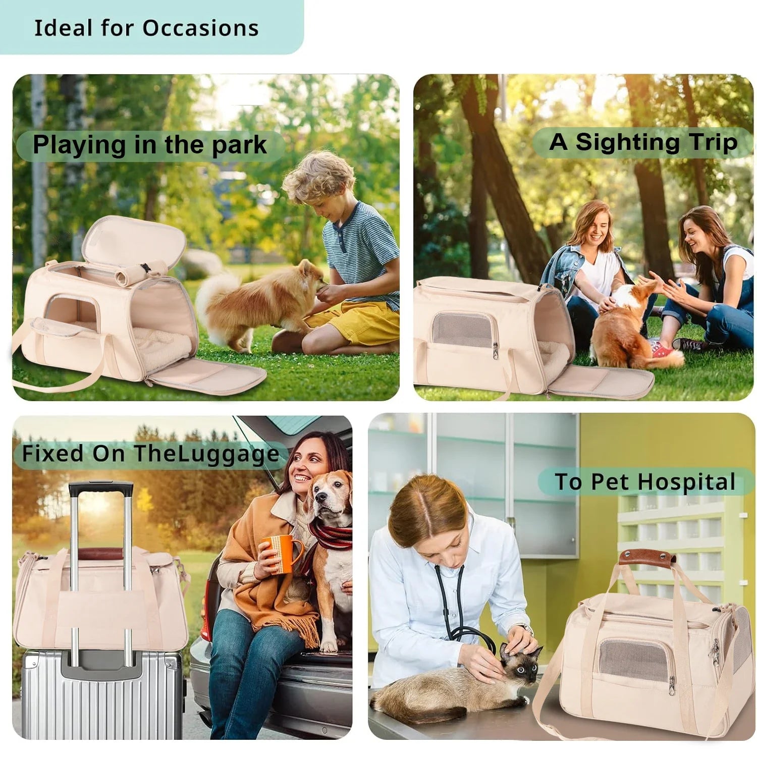 HKM-012819 Durable Foldable Cat Travel Carrier with Mesh Ventilation and Dual-Use Storage Pocket