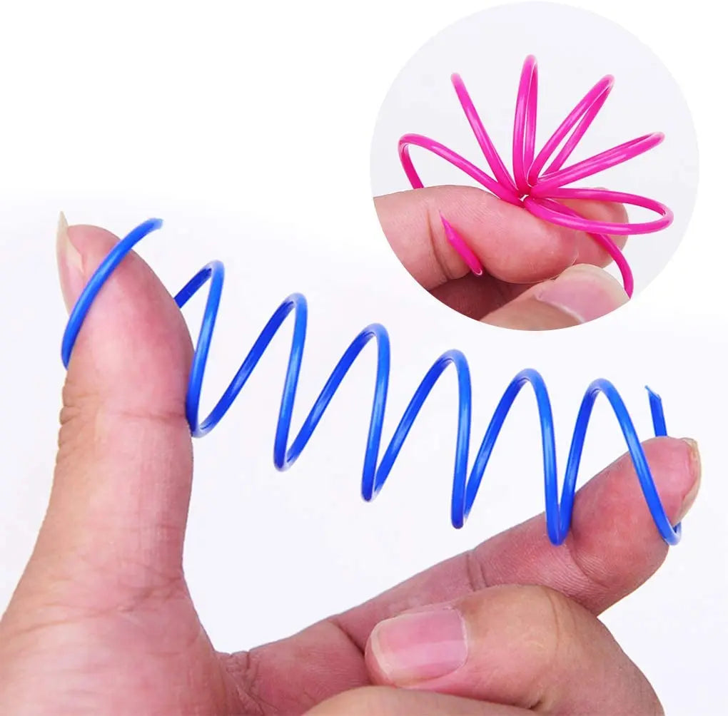 HKM-456915 Interactive 4-Piece Durable Plastic Spiral Spring Toy for Cats