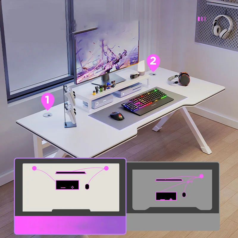 KTX-989459 Minimalist White Computer Desk for Home and Office - Multi-Purpose Workbench and Gaming Table