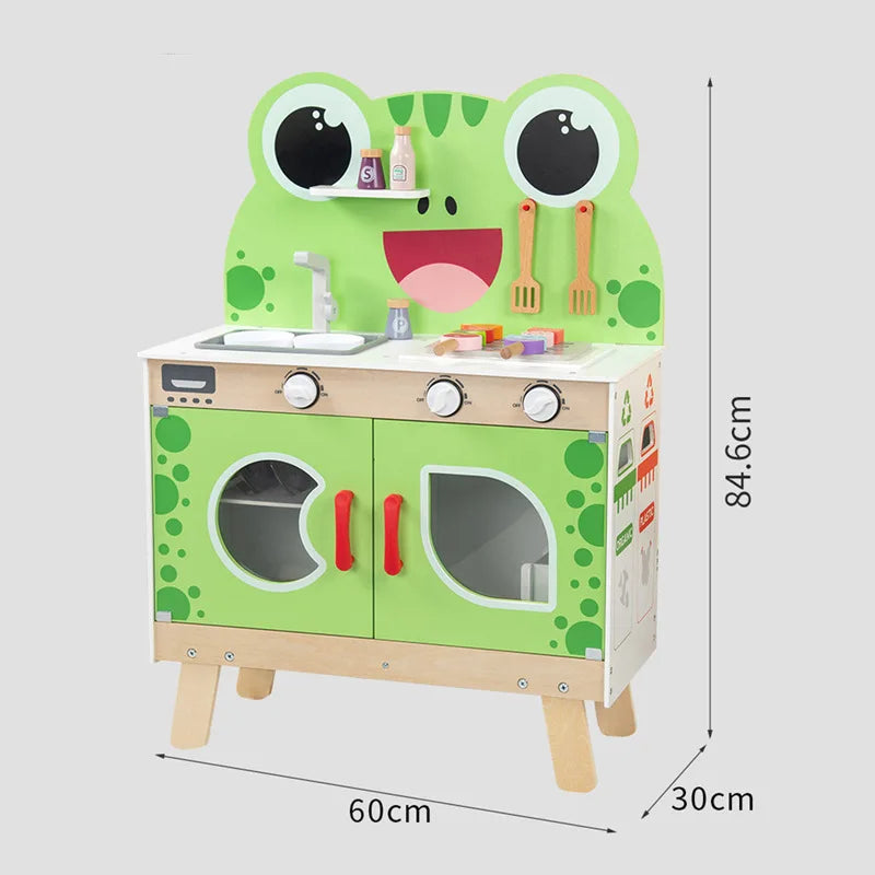 KTX-274899 Wooden Kitchen Role Play Toy for Toddlers, Pretend Cooking Set for Children