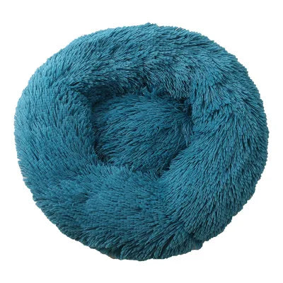 HKM-535955 Super Soft Round Washable Plush Donut Dog and Cat Cushion Bed with Velvet Mat