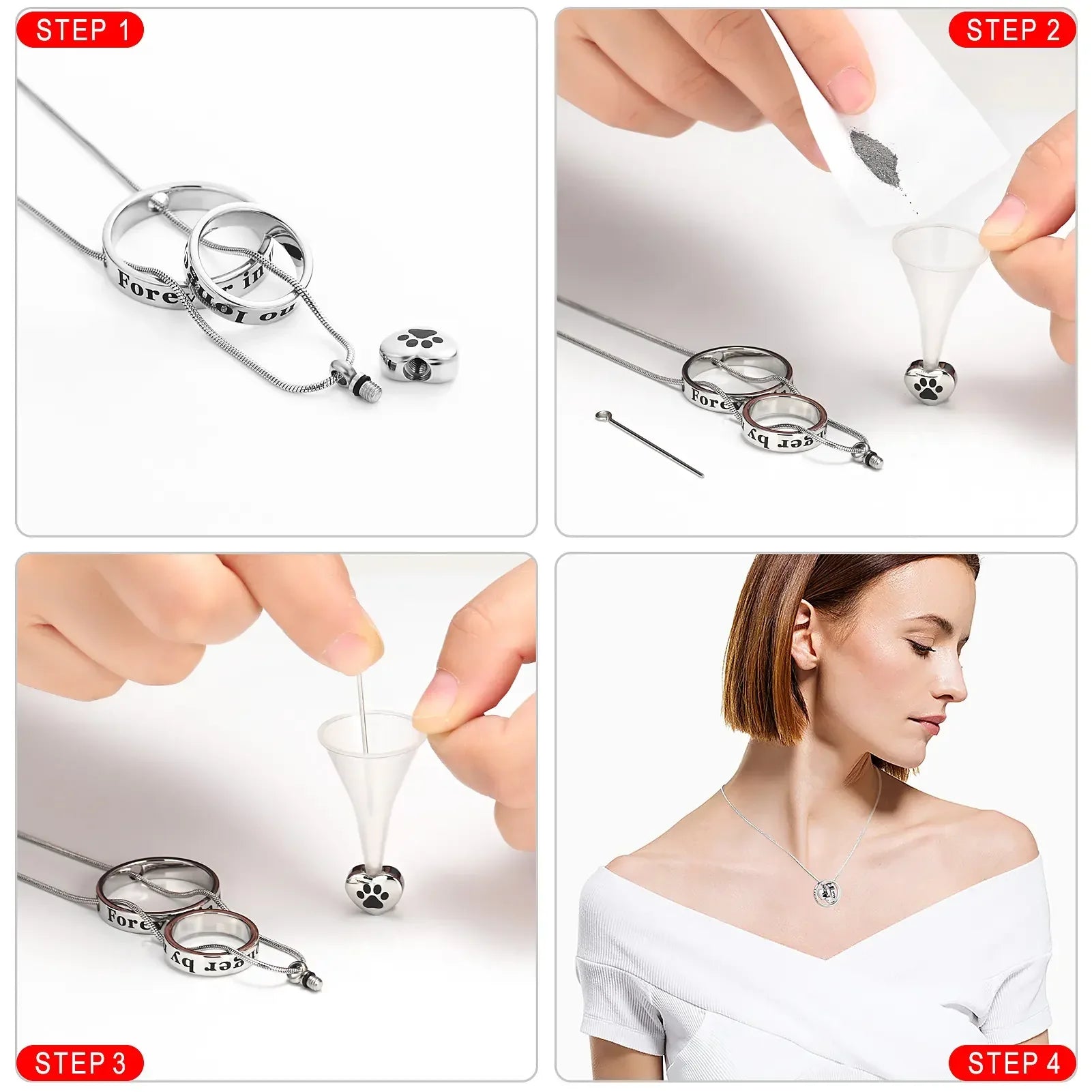 HKM-707731 Forever in My Heart,No Longer by My Side Cremation Pet Urn Necklace for Ashes Pendant Jewelry for Dog Paw Print