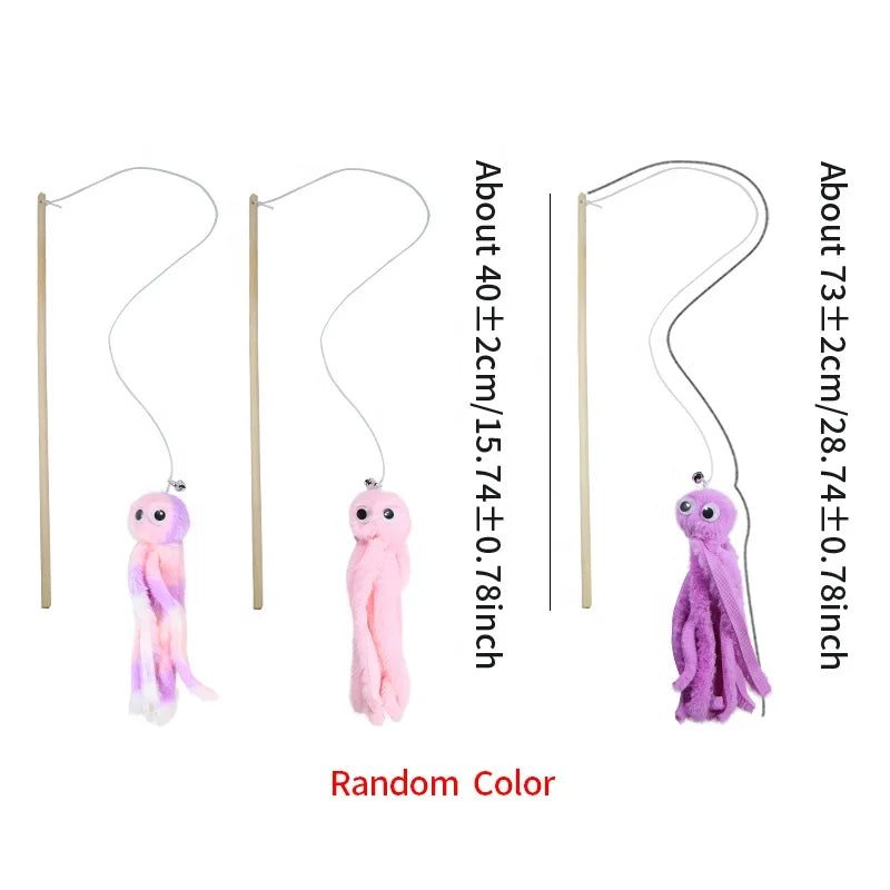 HKM-948435 Interactive Cat Teaser Wand Toy with Plush and Ribbon, 40cm