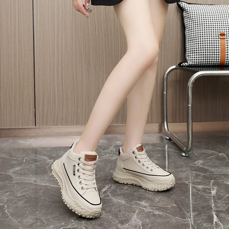 HKM-835347 Y5B08 New Simple Autumn Mid Top Fashion Versatile Elevated Thick Sole Sports Casual Anti slip Breathable Board Shoes