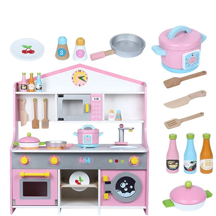 KTX-535891 Wooden DIY Kids Cooking Play Kitchen Cabinet Educational Toy Set for Imaginative Play