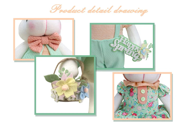 KTX-163091 Cute Sitting Rabbit Toy with Flower Basket - Spring Garden Style Plush Home Decoration