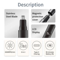 HKM-012627 Rechargeable 3-in-1 Hair Razor, Beard Shaver, and Nose Trimmer for Men
