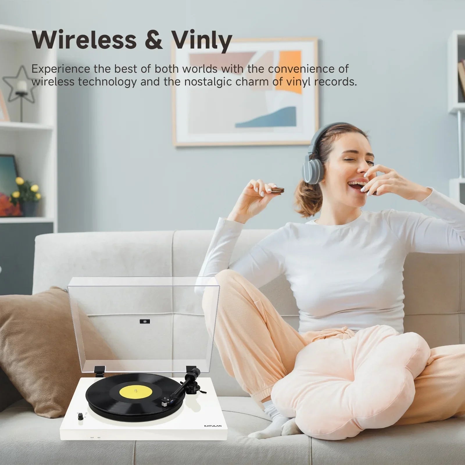 KTX-317267 Bluetooth Vinyl Record Player with Adjustable Counterweight and High-Fidelity Sound