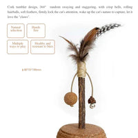 HKM-702099 Natural Cork Catnip Ball Toy with Bells and Feathers for Cats