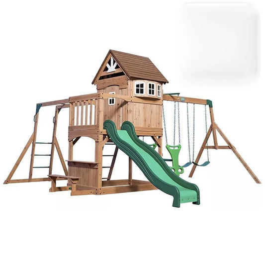 KTX-150419 Children's Wooden Playhouse with Slide and Swing for Outdoor Garden Fun