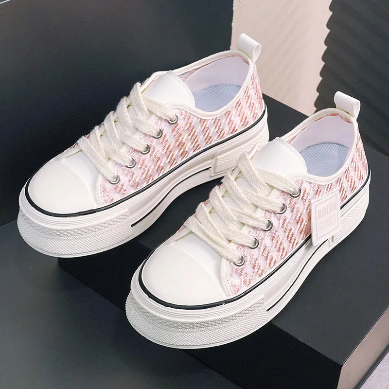 HKM-638739 XK901New Mesh Breathable Board Shoes for Women Summer Fashion Thick Sole Elevated Shoes Versatile Anti slip Sports Shoes