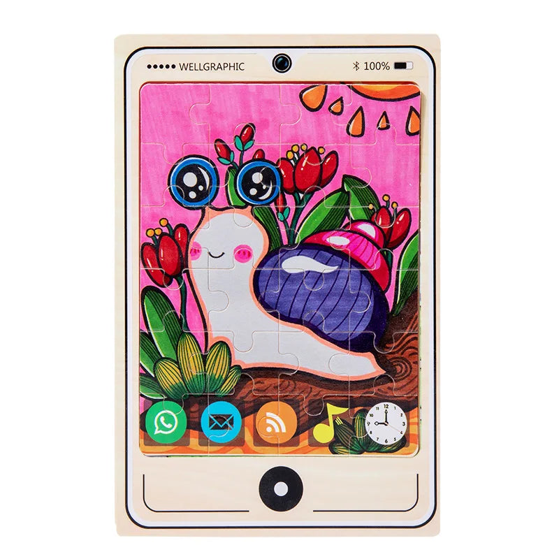 KTX-693971 Wooden Buckle Puzzle with 22 Patterns - 24 Piece Early Learning Educational Toy