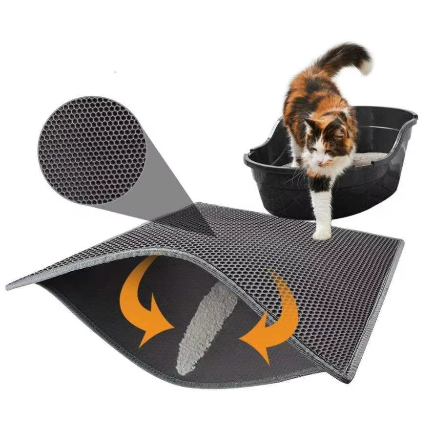 HKM-848979 Eco-Friendly Double Layer Waterproof Cat Litter Mat with Detachable EVA Design