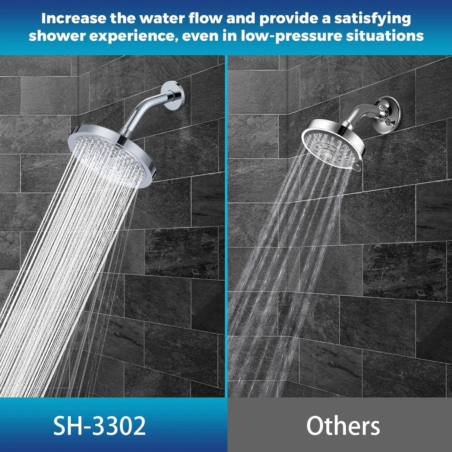 KTX-212243 Chrome Rainfall High Pressure Shower Head V-33020, 6 Inch Wall Mount, ABS & Brass Material, TPR Nozzles