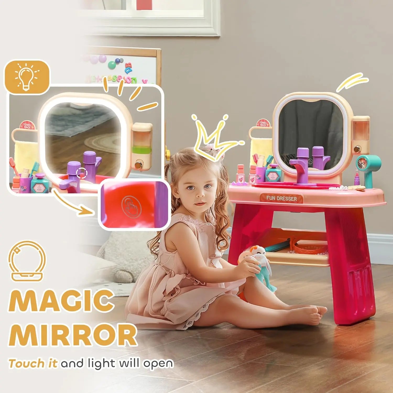 KTX-080659 Kids Makeup Table Play Set with Dressing Mirrors and Sound Features for Pretend Play