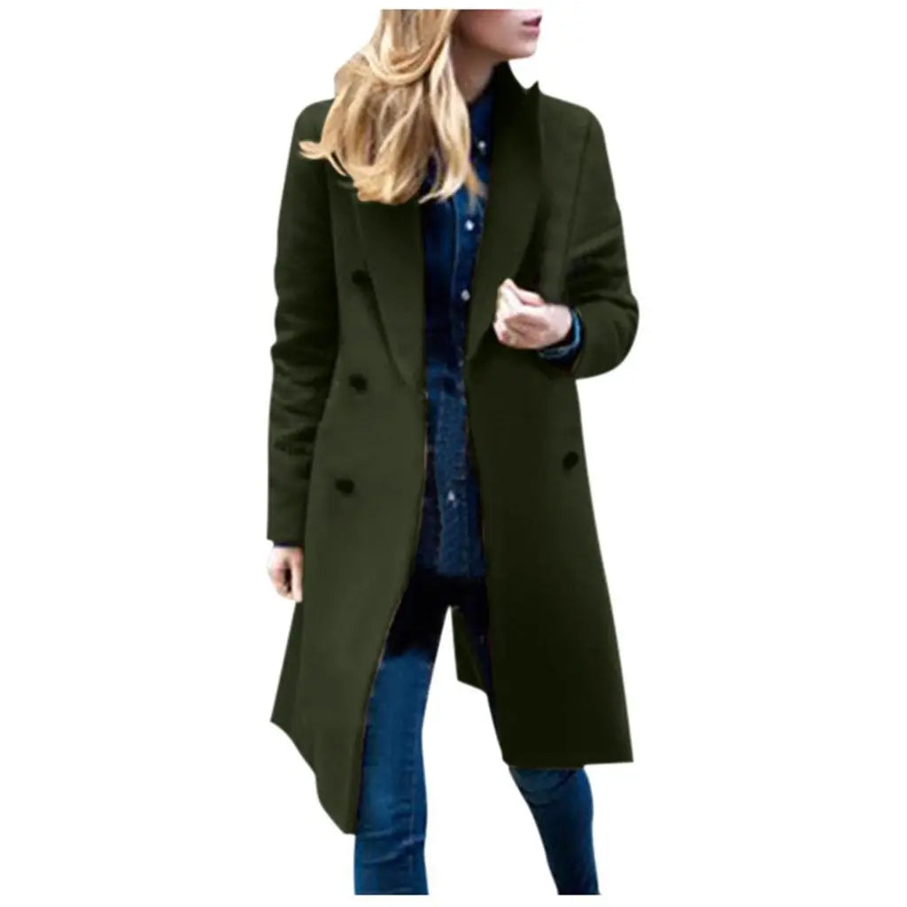 KTX-438675 Women's Winter Clothing Medium to Long Plus Size Double-Breasted Wool Coat With Cashmere Lining Shearling Leather Cotton Filling