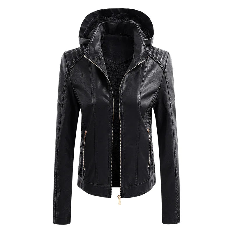 HKM-848851 Hooded Jackets Custom Detachable PU Coats Leather Jackets Clothing Brand Jacket