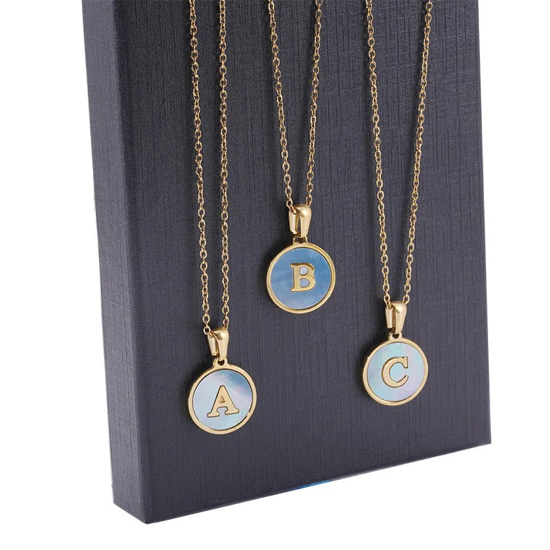 HKM-969875 Fashion 18k Gold Plated Chain Letter Shell Necklace Waterproof Stainless Steel Initial Pendant Necklace for Women Gift