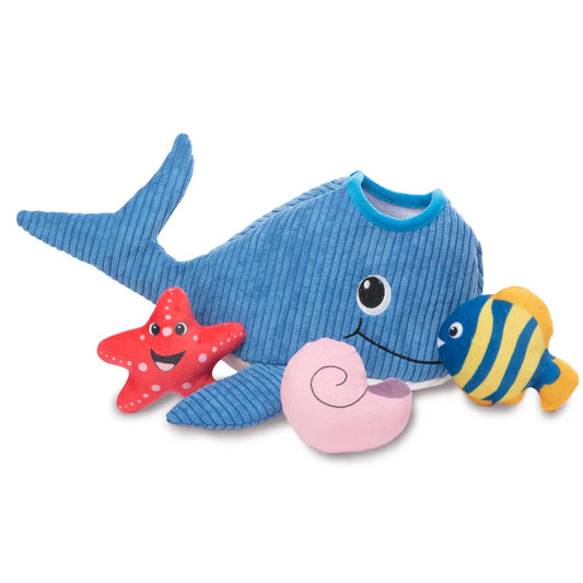 KTX-978899 Eco-friendly Plush Dog Toy in Green and Blue - Soft Squeaky Square Design