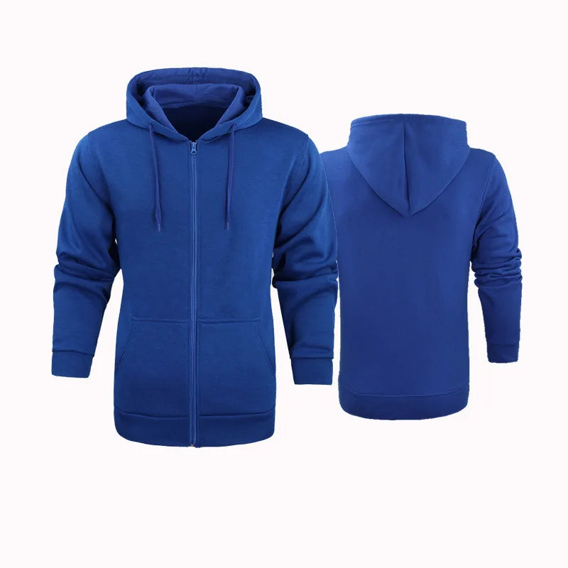 HKM-292947 Men's New Solid Color Hooded Zipper Sweater Slim With Hoodie Youth Sports Casual Jacket Men's Hip-hop Pullover Shirt