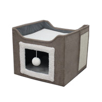 HKM-062547 Foldable Cat Scratcher Play House and Bed - Cute Brown Fabric Design for Indoor Use