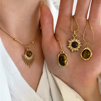 HKM-773267 New Luxury Women's Tiger Eye Pendant Necklace Titanium Steel Woolen Chain Autumn Winter Niche Accessories