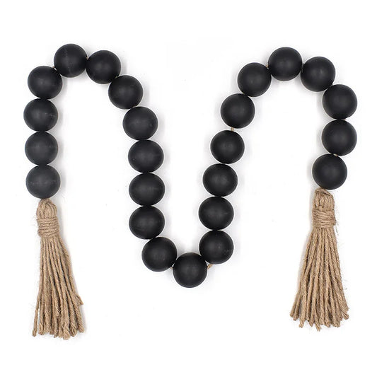 KTX-780051 Large Black and Natural Wood Bead Garland with 4cm Diameter Beads for Home Décor