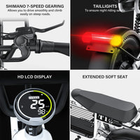 HKM-0146899 All-Terrain Fat Tire E-Bike 1000W 48V 20Ah 93 Mile Range 16-Inch Tires Hydraulic Disc Brakes Full Suspension 7-Speed for
