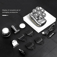 HKM-848787 7D Multifunctional Cordless Electric Head Shaver with Beard and Nose Trimmer, Rechargeable 6-in-1 Razor for Men