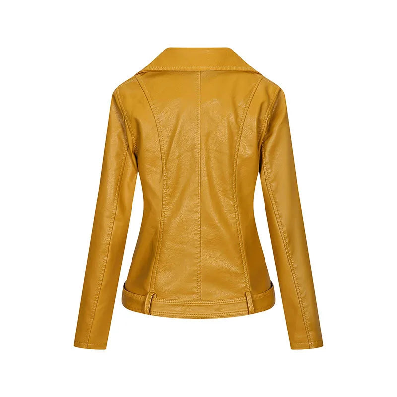 KTX-176531 Autumn Winter New Slim Fit European and American Style Women's Jacket PU Lapel Jacket Leather Jacket Custom