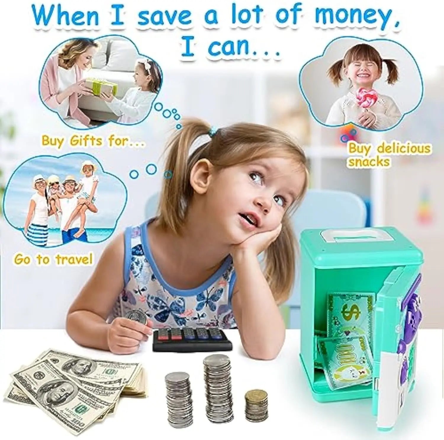 KTX-719059 Dinosaur Mini ATM Piggy Bank for Kids – Fun Plastic Saving Toy with Sound Feature
