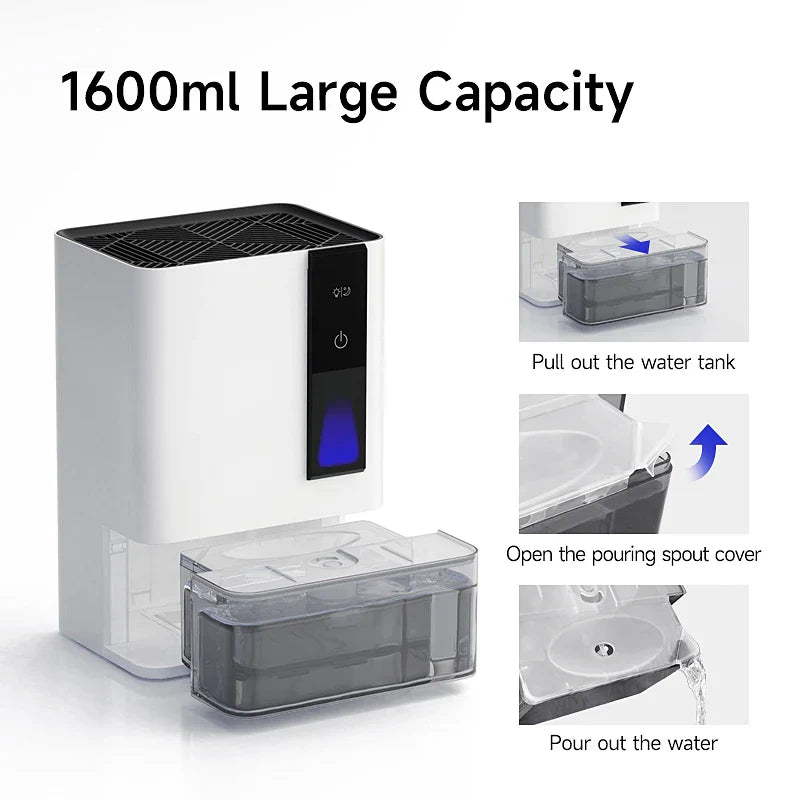 KTX-701459 Compact Home Dehumidifier for Indoor Use, 1.5L/Day Moisture Removal, 1600ml Water Tank Capacity