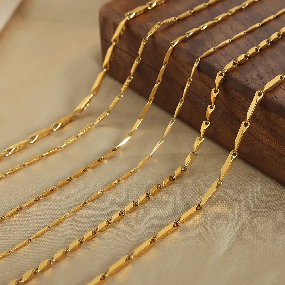 HKM-526931 2024 New Arrival Two Tone Gold Chain 18k Gold Plated Stainless Steel Non Tarnish Melon Seeds Handmade Fashion Jewelry Necklaces