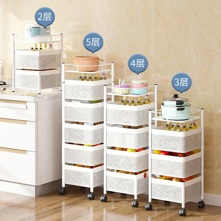 KTX-089939 Adjustable 2-5 Layer Kitchen Storage Trolley with Wheels and Square Metal Shelves