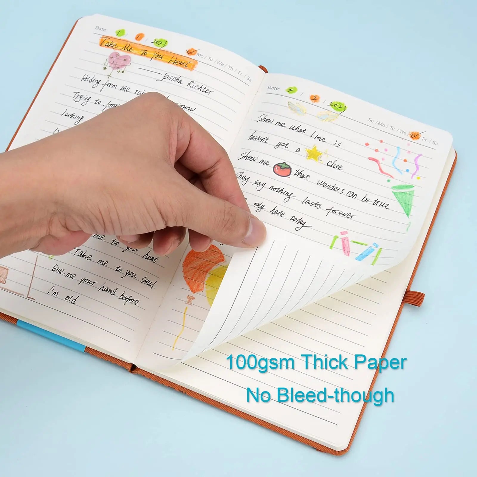 KTX-587603 A5 Brown PU Notebook with Pen, Elastic Closure, 128 Lined Pages, 100g Paper