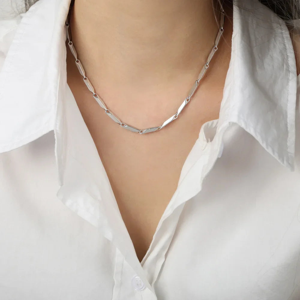 HKM-526931 2024 New Arrival Two Tone Gold Chain 18k Gold Plated Stainless Steel Non Tarnish Melon Seeds Handmade Fashion Jewelry Necklaces