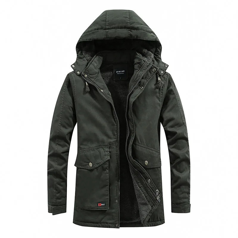 HKM-636435 Men's Jackets Winter Mid-Length Plush Thick Coat Warm Cotton Jacket Work Bomber Jacket Made Men's Coats