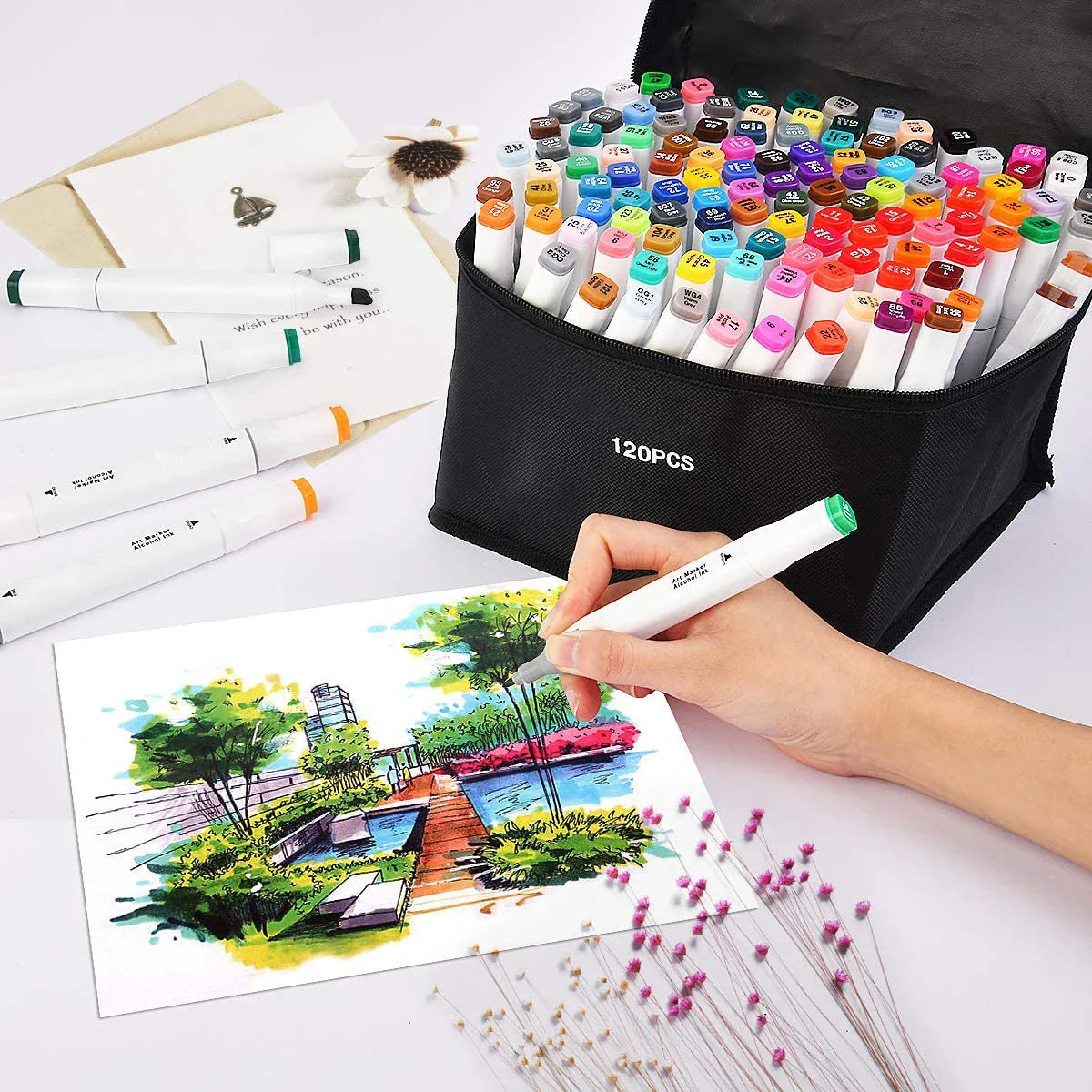 KTX-853203 120-Colour Alcohol-Based Dual Tip Permanent Marker Pen for Creative Design