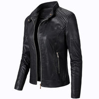 HKM-209299 Hot Selling Sporty Women's PU Leather Jacket with Long Sleeves Customizable Motorcycle Suit for Outfit Clothing