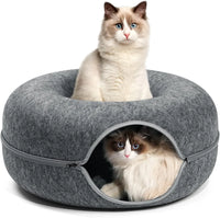 HKM-045587 Detachable and Washable Felt Cat Tunnel Bed - Cozy Donut Nest for Cats