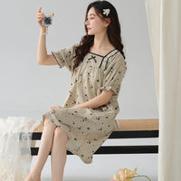 HKM-329171 New Design Plus Size Spring and Autumn Cotton Nightdress Loose Casual Pregnant Women Long Skirts
