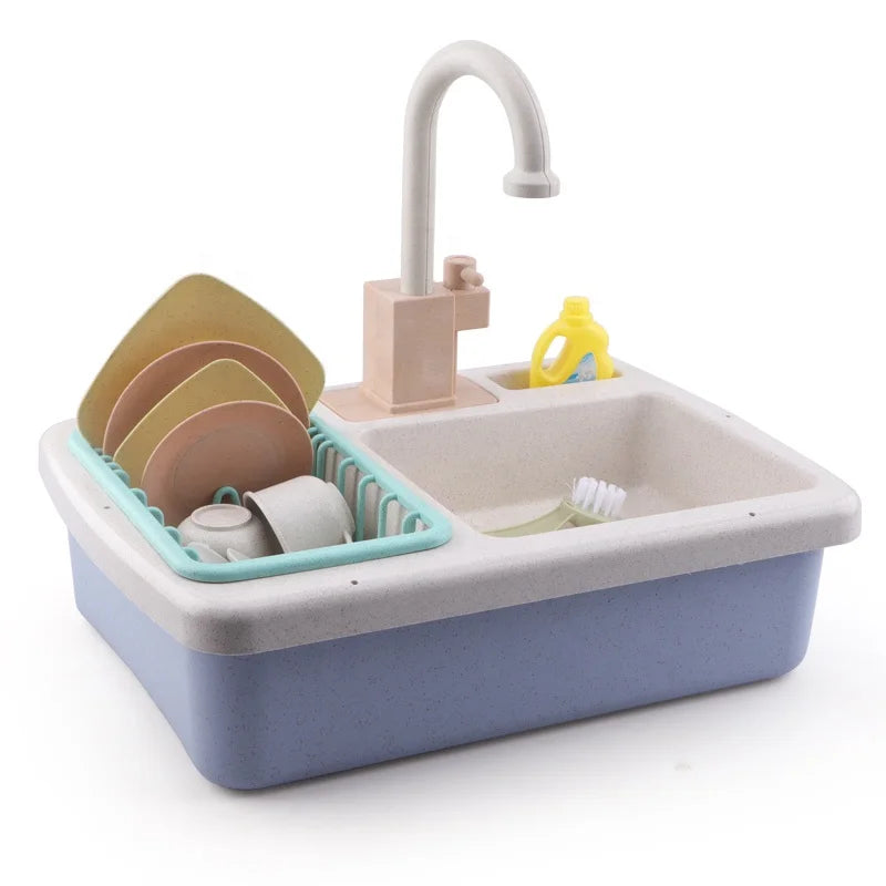 KTX-456915 Electric Play Kitchen Sink Toy with Running Water for Children Ages 2-4, Made from ABS and Bioplastic Wheat Straw