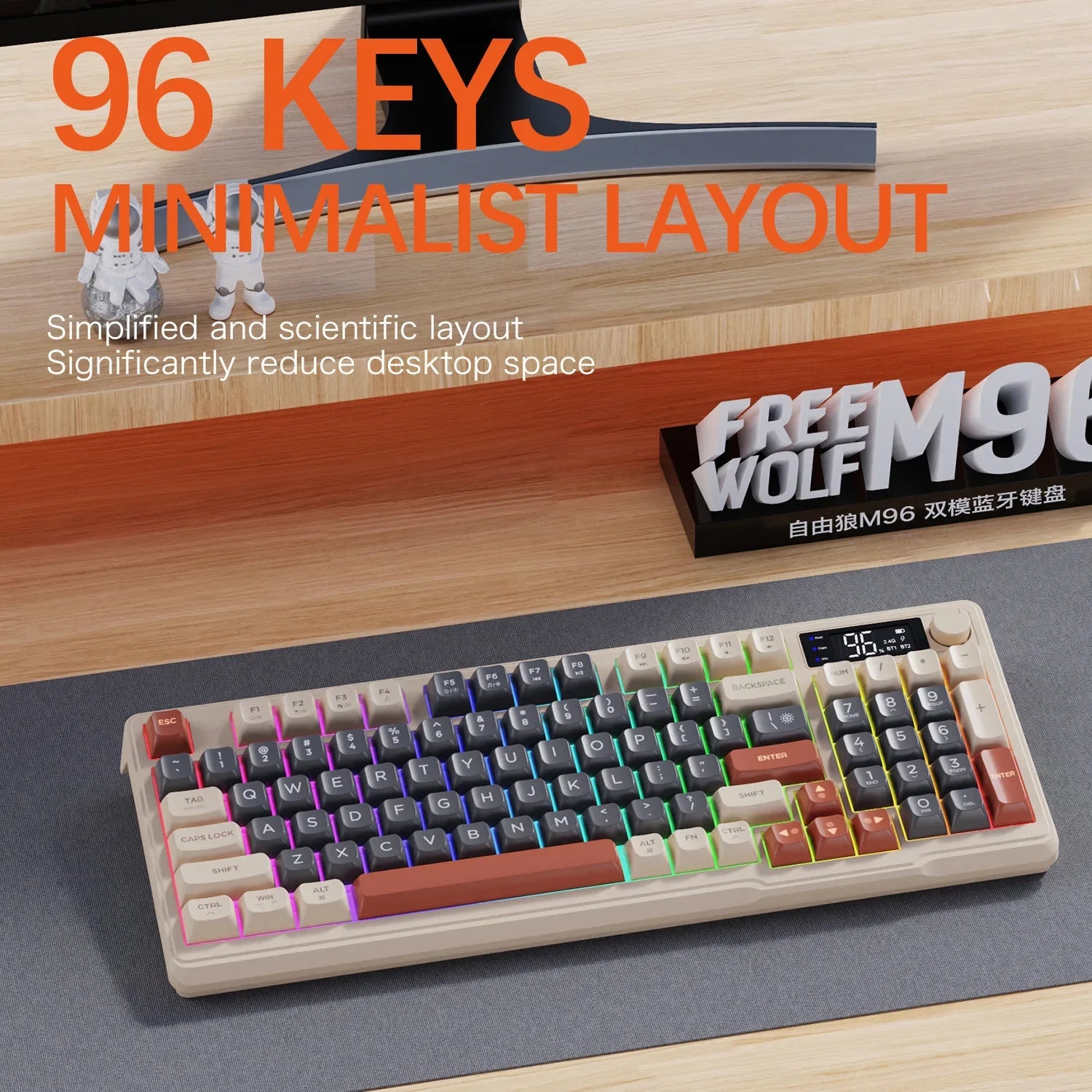 HKM-166355 Wireless 100-Key Mechanical Feel Keypad with Battery Level Display and Type-C Rechargeable 2000mAh, BT-Compatible