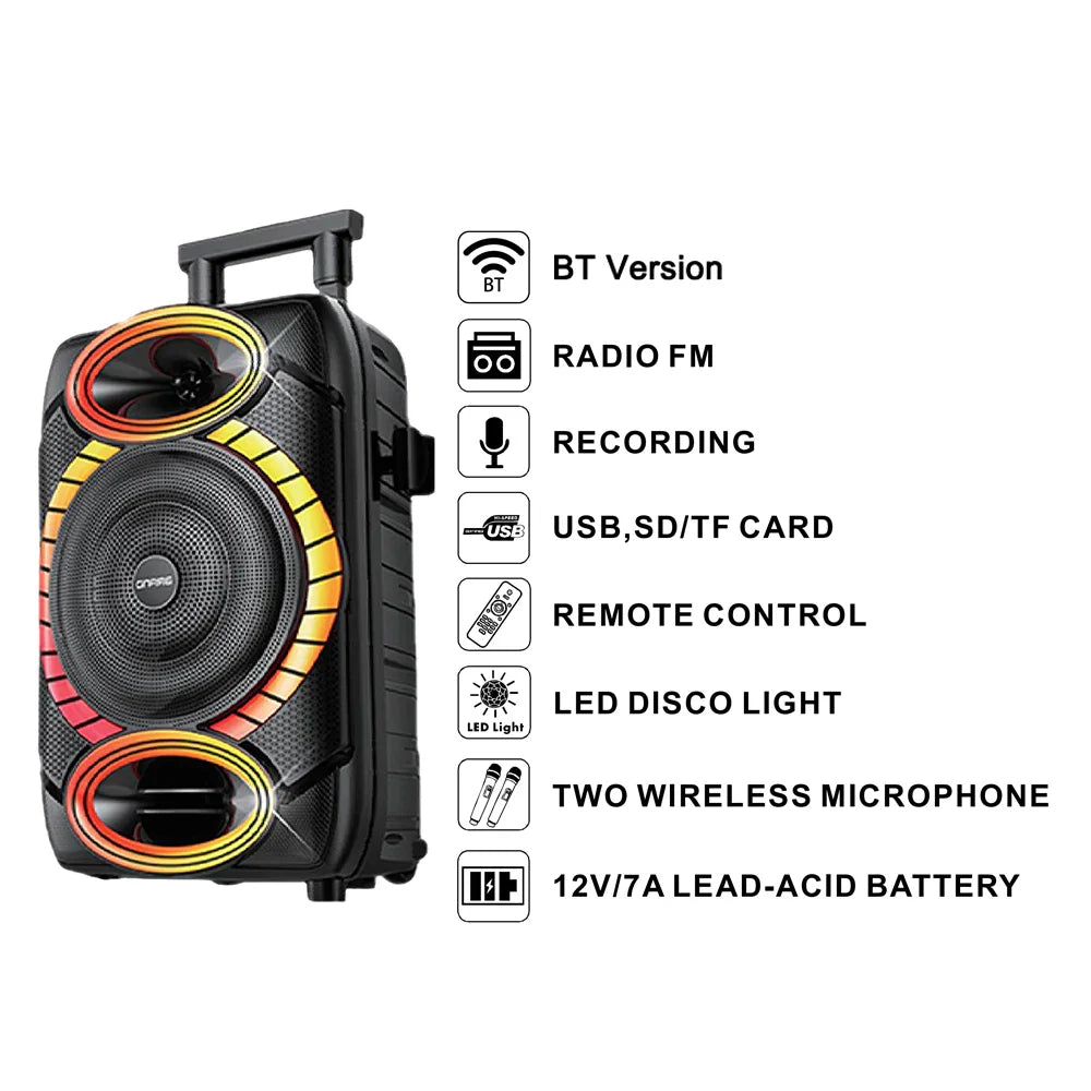 KTX-021203 15-Inch Portable Rechargeable Karaoke Trolley Speaker with Bluetooth and USB Connectivity