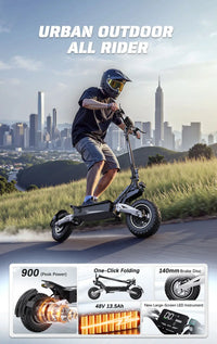 HKM-1807955 Electric Scooter 2400W Dual Motor 48V Battery 37 Mile Range 11-Inch Tires Hydraulic Brakes Foldable Dual Suspension