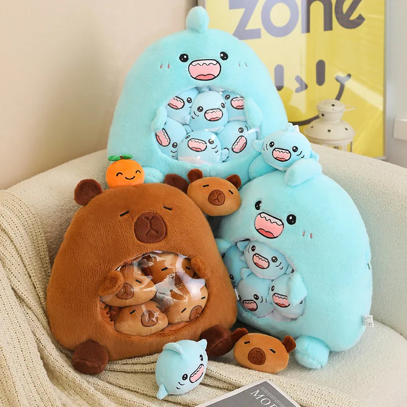 KTX-112211 Mini Capybara Plush Pillow and Soft Doll Collection - Cute Shark Snack Cushion, White Sheep, and Pink Pig Toys
