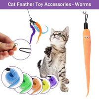 HKM-112275 Eco-Friendly Plush Cat Toy Set with Retractable Rod and Feather Replacement Head for Interactive Play