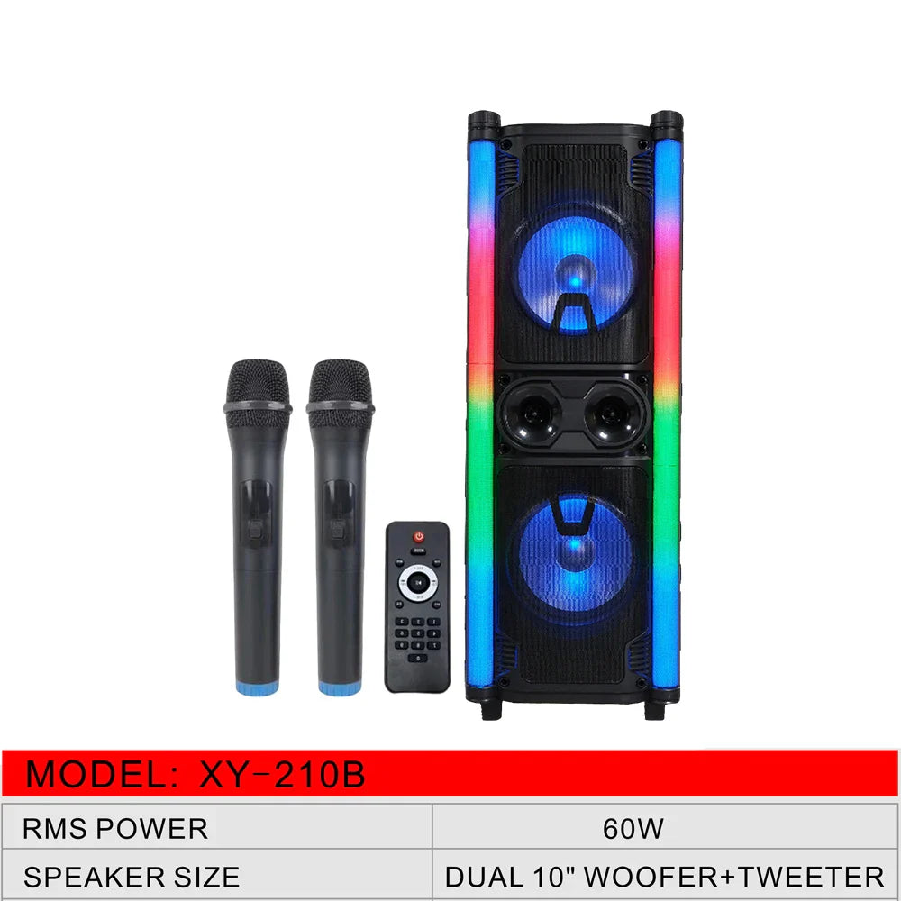 KTX-907091 Portable PA Speaker System with Dual 10" Woofers, 60W Tweeter, and Party Lights